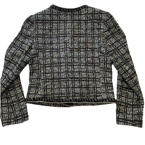 Express Metallic Plaid Tweed Jacket with Gold Chain Detail Classic Old Money-S - Picture 5 of 12